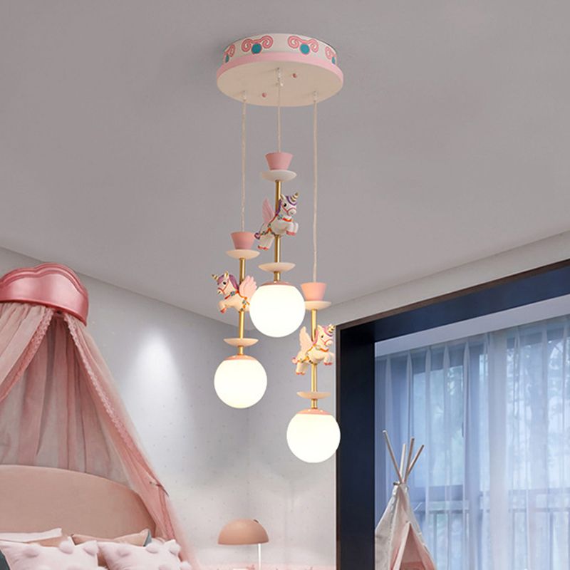 Globe Camera da letto Assiciare il soffitto vetro leggero 3/5 teste a grappolo cartone animato ciondolo in rosa/blu