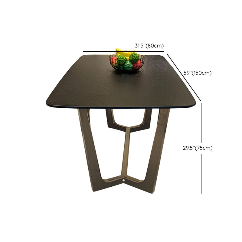 Black Modern Dining Table for Kitchen Rectangle Dinette Table with Wooden Base