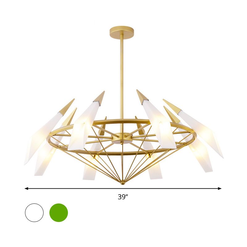 Contemporary Tapered Pendant Chandelier Cream/Green Glass 8 Heads Living Room Hanging Light Kit