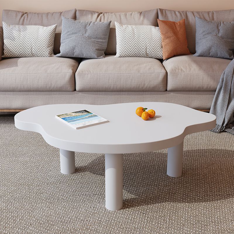 Geometric White Wood Coffee Table 3 Legs Base 1 Single Cocktail Table