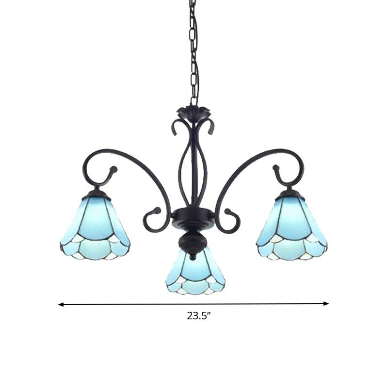 Black 5/6/8 Lumières luminaire luminaire Tiffany Style Blue Verre Cone de suspension Kit de lampe