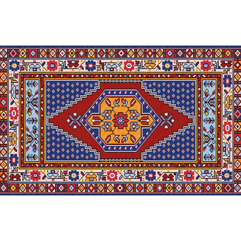 Red Moroccan Area Rug Polyester Medallion Indoor Carpet Washable Rug for Living Room