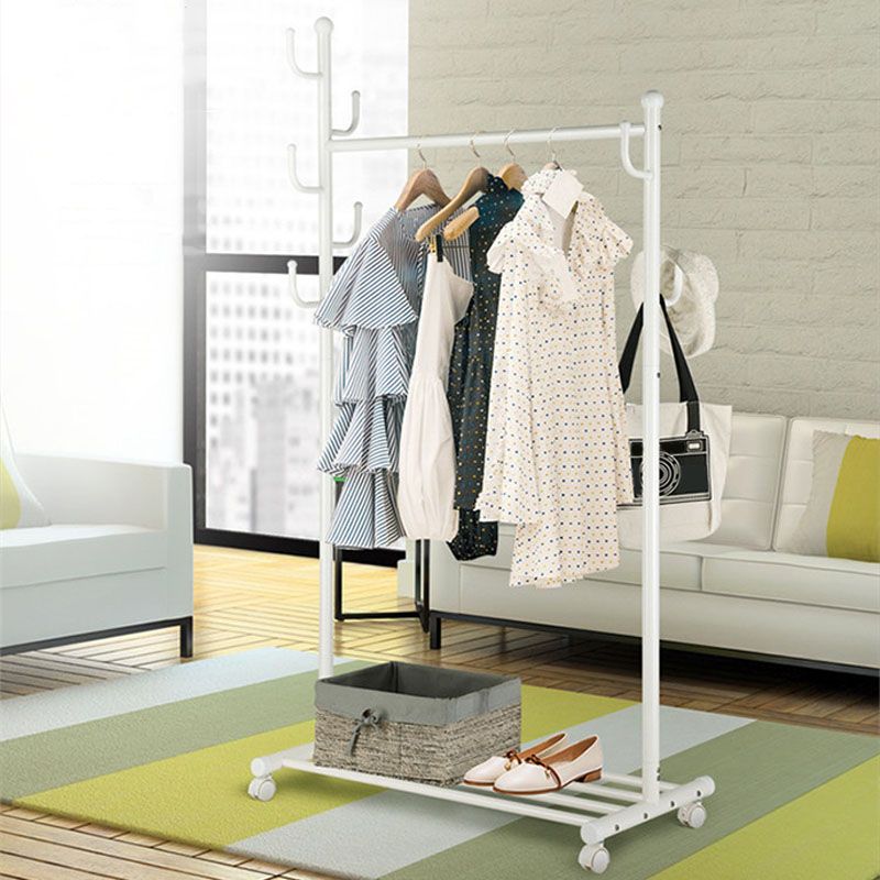 Contemporary Metal Coat Hanger Standing Storage Shelving Coat Rack with Coat Hooks