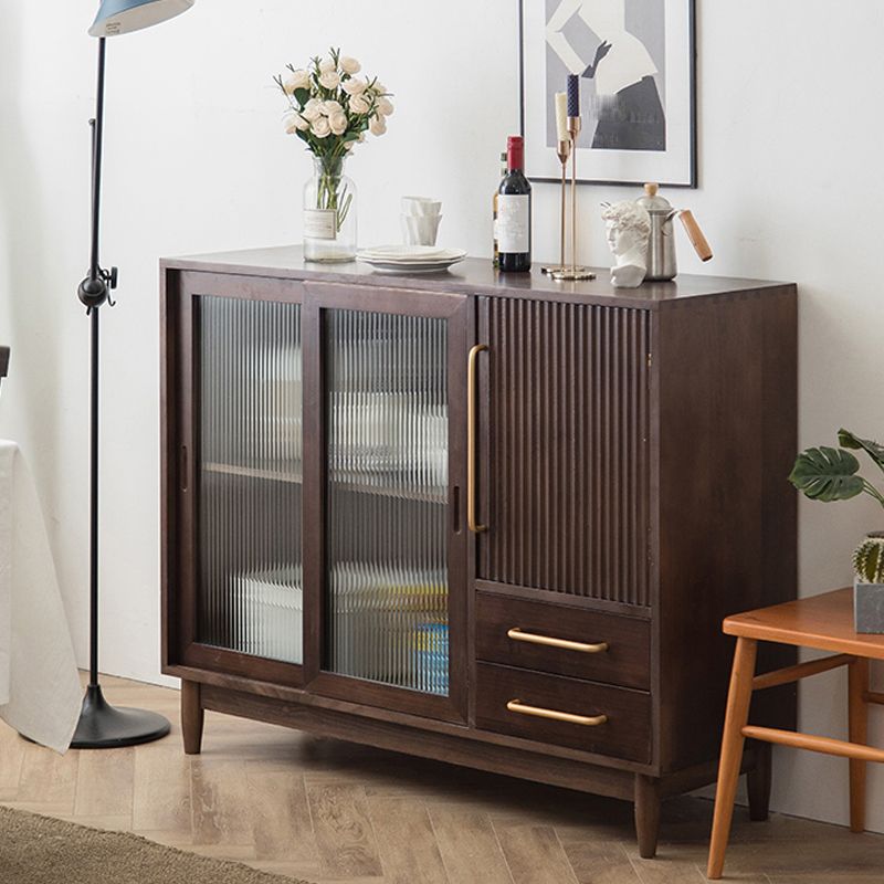 Nordic Style Solid Wood Storage Sideboard Cabinet with Glass Doors