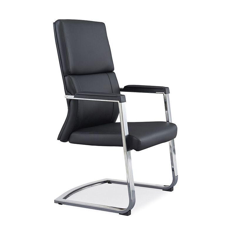 Contemporary No Wheels Chair Faux Leather Chrome Frame Office Chair