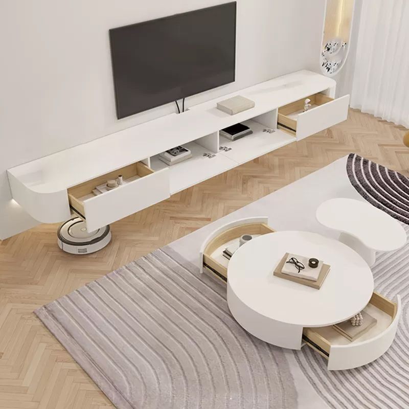 Contemporary Floating Media Console Wood Stand Console for Living Room