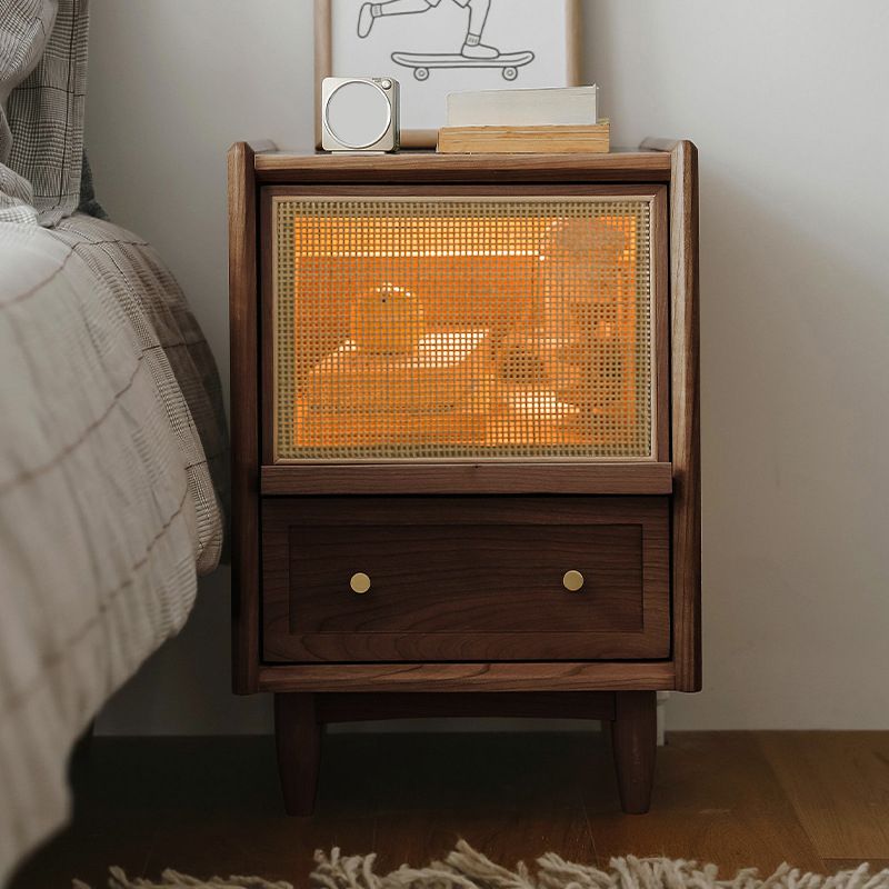 Rattan Bed Nightstand Modern Minimalist Bedside Table with Drawers