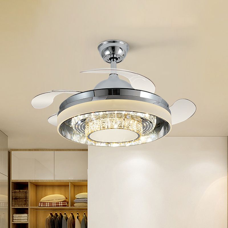 Crystal Chrome Fan Lighting Round Modern 42" Wide LED Semi Flush Ceiling Light Fixture with 4 Blades