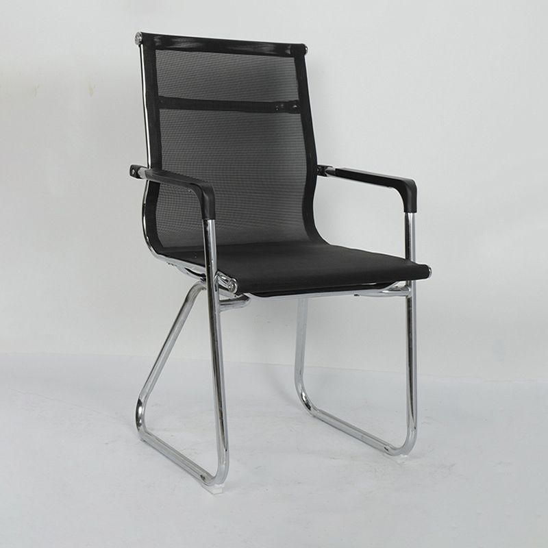 Silver Metal Modern Conference Chair Mid-Back / High Back Mesh and Leather Chair