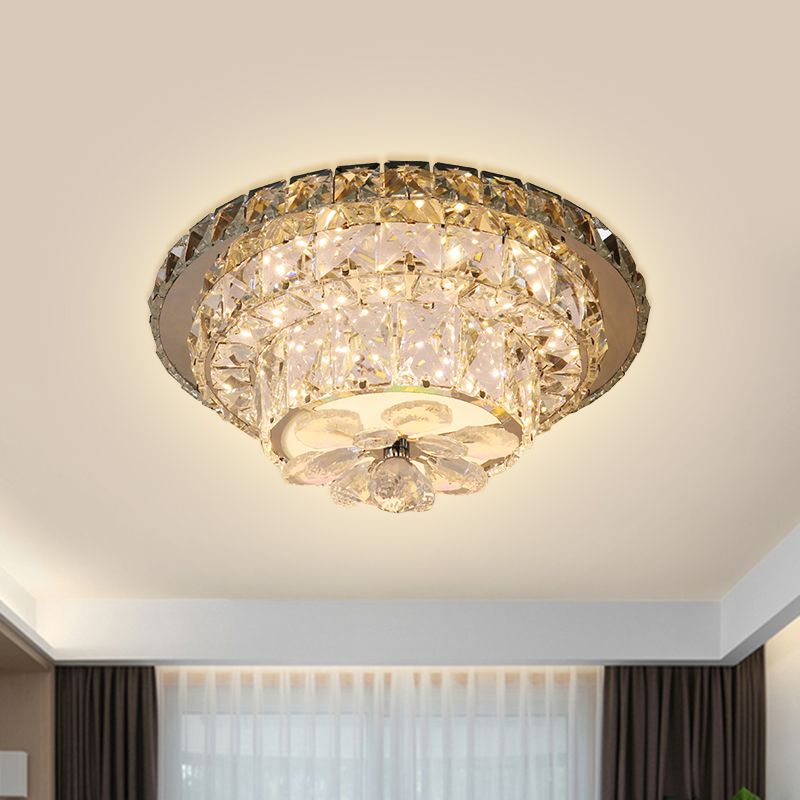 Tapered Porch Flush Mount Contemporary Clear Cut Crystal Blocks LED Nickel Ceiling Light Fixture