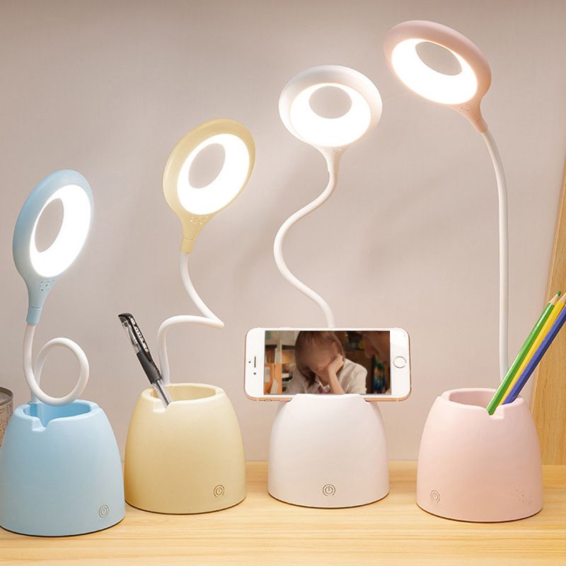 Modern Table Lamp with USB Port 1-Light Circle Plastic Table Light for Dormitory