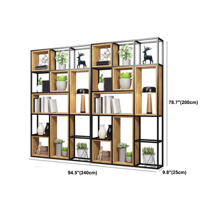 Contemporary Metal and Wooden Shelf Bookcase Open Bookcase for Office