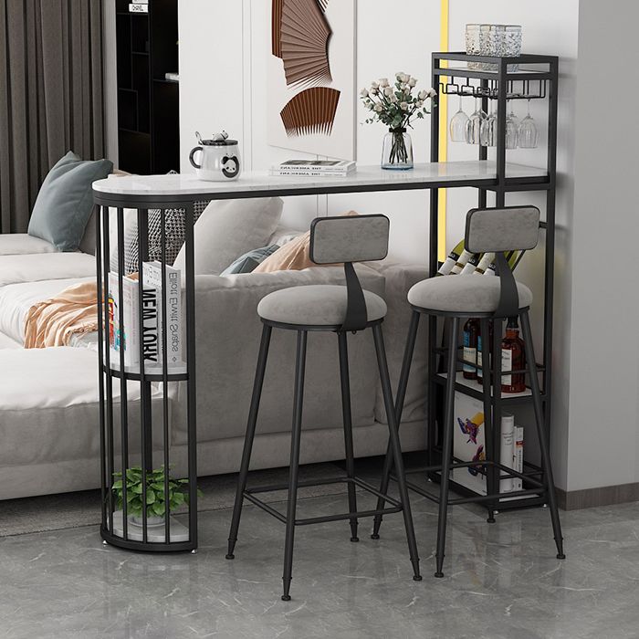 Living Room Pub Height Dining Table Marble Modern Bistro Table with Wine Rack