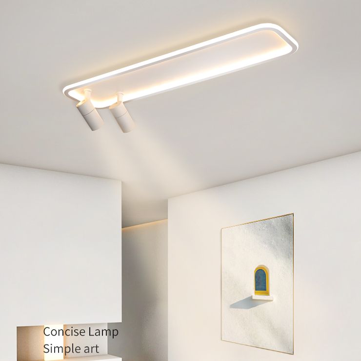 2-Light Rectangular LED Semi Flush Mount in Modern Minimalist Style Aluminium Ceiling Light in White