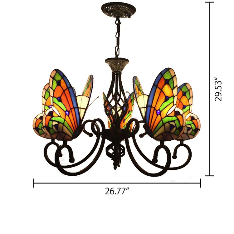 Tiffany Chandeliers for Dining Room, Butterfly Pendant Lighting Fixture with Stained Glass Shade