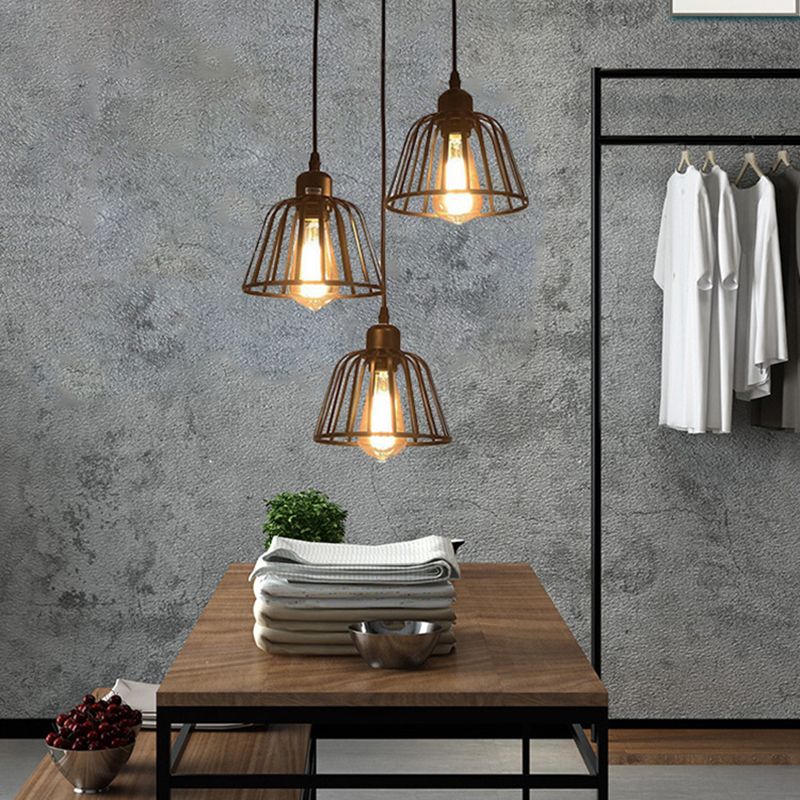 Black Metal Pendant Light Light Indsutrial Retro Bol Bowl Cage suspendue lampe pour le restaurant