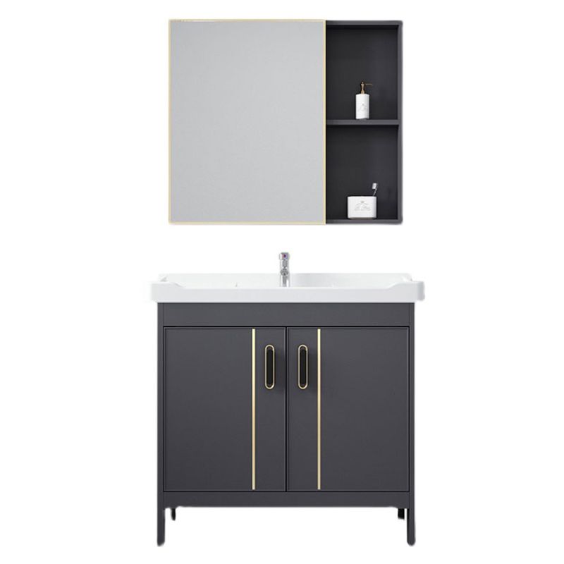 Metal Bathroom Vanity Set 2 Doors Freestanding Rectangle Single Sink Bathroom with Mirror