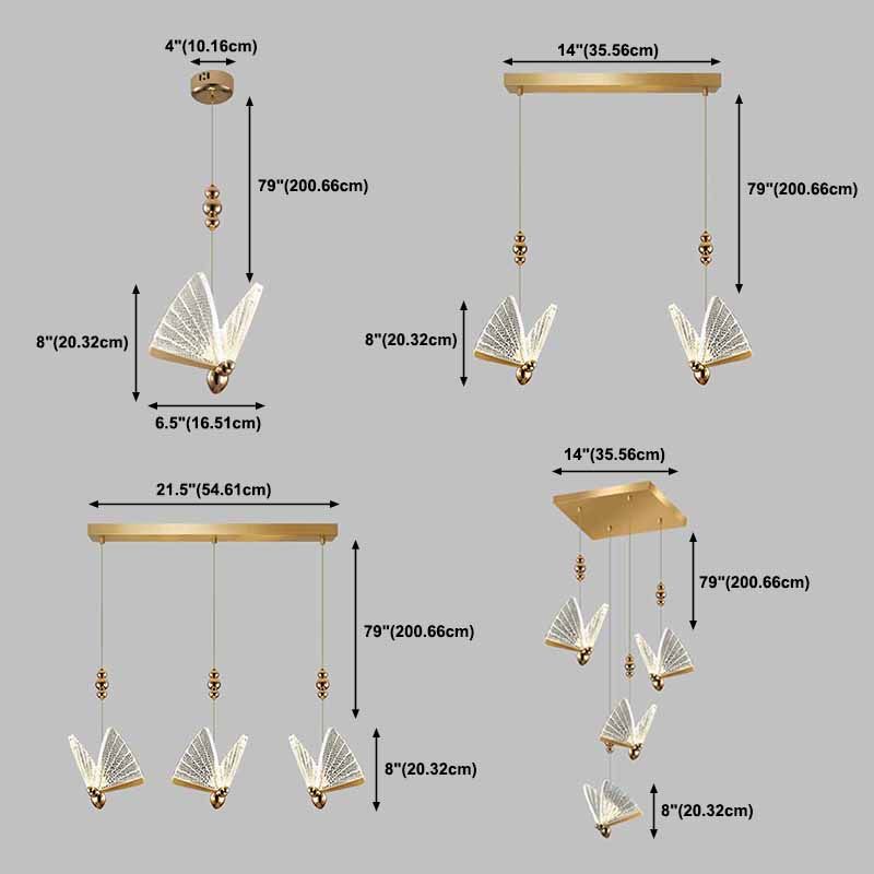 Modern Butterfly Pendant Light Fixture Metal LED Bedroom Pendant Ceiling Light in Clear