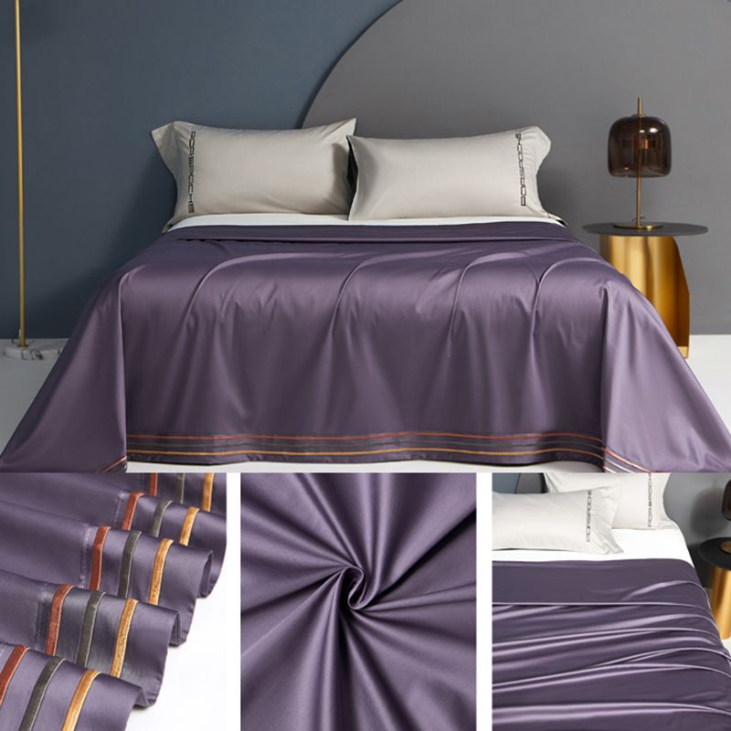 Silky Bed Sheet 3-Piece Embroidery Striped Wrinkle Resistant Sheet Set