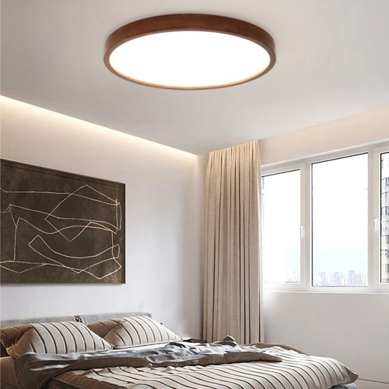 Modern Wood Flush Mount Geometric Shape LED Ceiling Light with Acrylic Shade