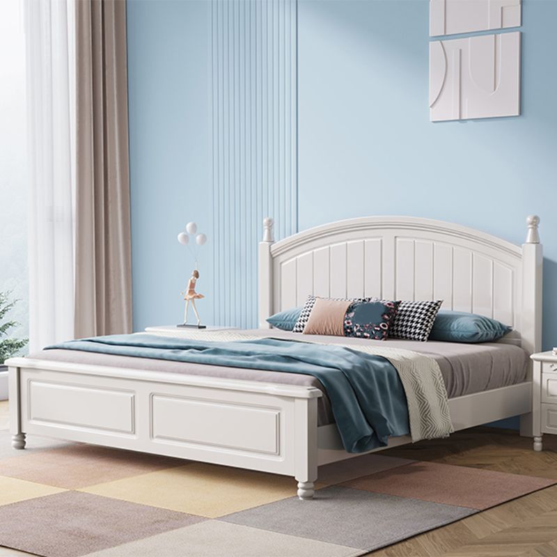Contemporary White Wood Arched Standard Bed, Panel Headboard Bed