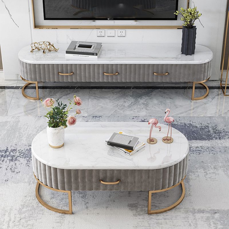 Scandinavian TV Stand Imitation Marble Enclosed Storage TV Console with Drawers