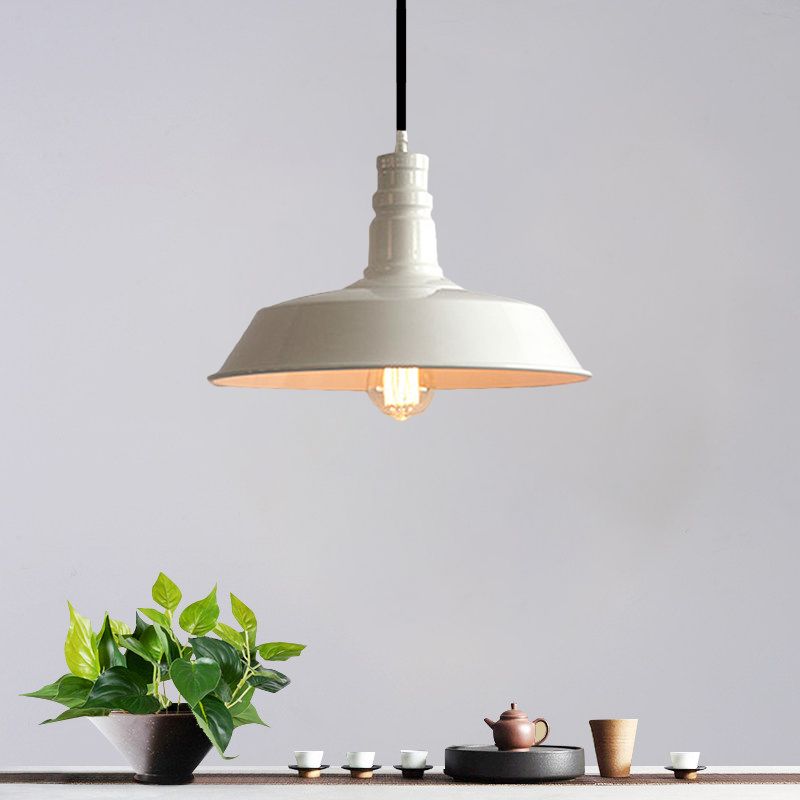 Barn Dining Table Hanging Light Fixture Vintage Stylish Metal 1 Bulb White Ceiling Lamp, 10"/14" Diameter