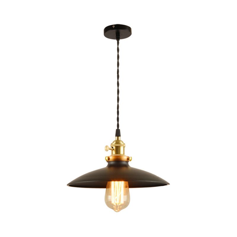 Industrial Style Bowl Pendant Lamp 10"/12.5" Wide 1 Light Metal Hanging Light in Black/White/Red over Table