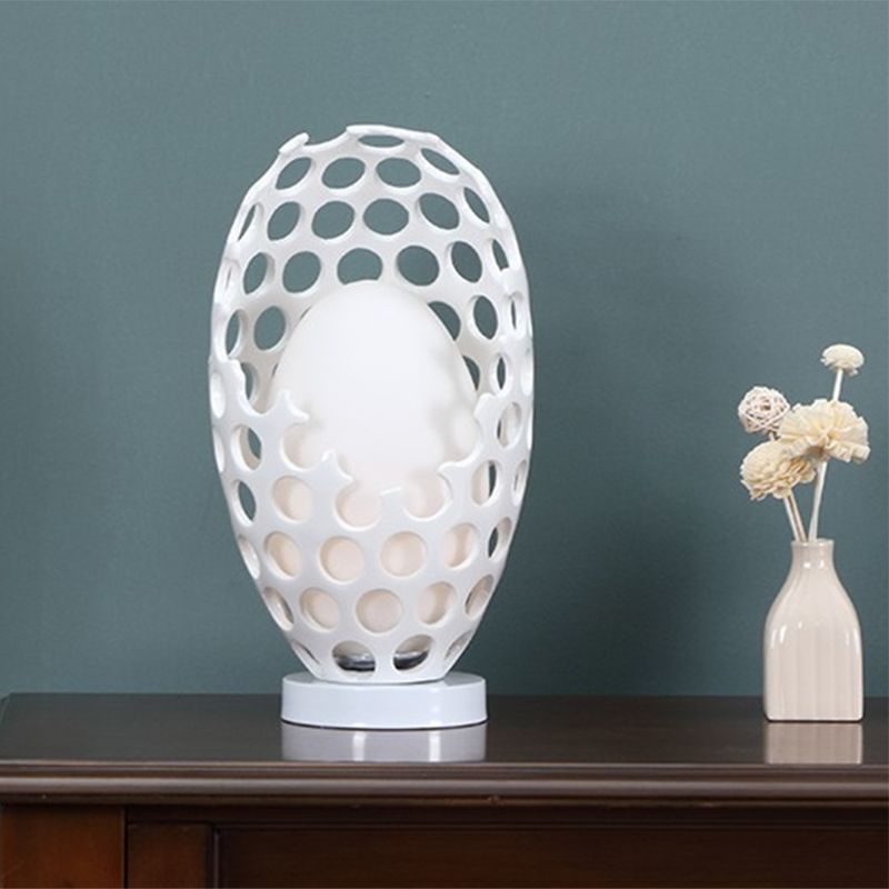 Egg Shaped Nightstand Lamp Art Decor White Glass 1-Light Bedroom Table Light