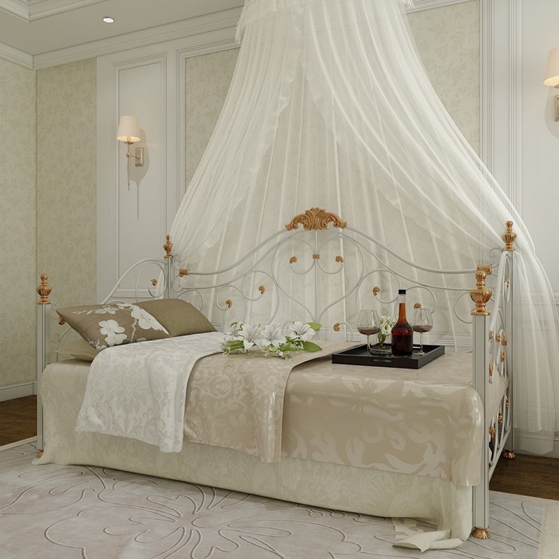 Glam Style Daybed with Headboard and Guardrail in Iron Princess Theme Bed