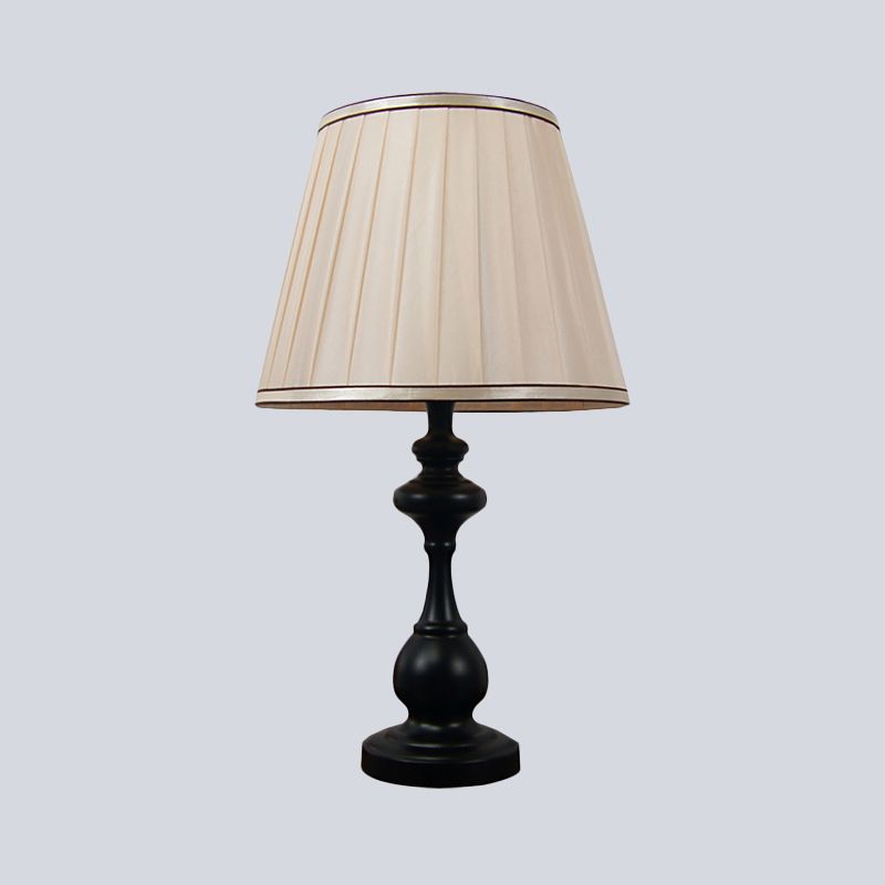 Pleated Fabric Task Light Modern 1 Bulb Beige Reading Lamp, Curved Black Metal Base