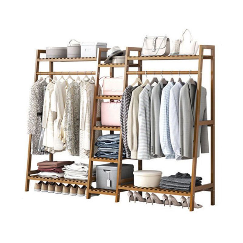 Contemporary Style Coat Rack Solid Bamboo Multi-shelf Design Coat Rack for Living Room