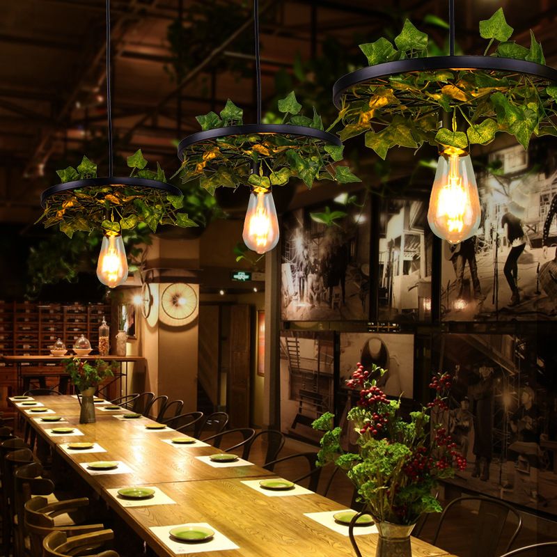 Green 1 Head Pendant Lamp Industrial Metal Plant LED Hanging Ceiling Light for Restaurant