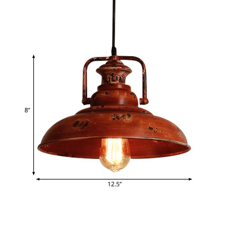 1 Light Barn Ceiling Light Lodge Industrial Rust Metal Pendant Light Fixture with Adjustable Cord for Restaurant