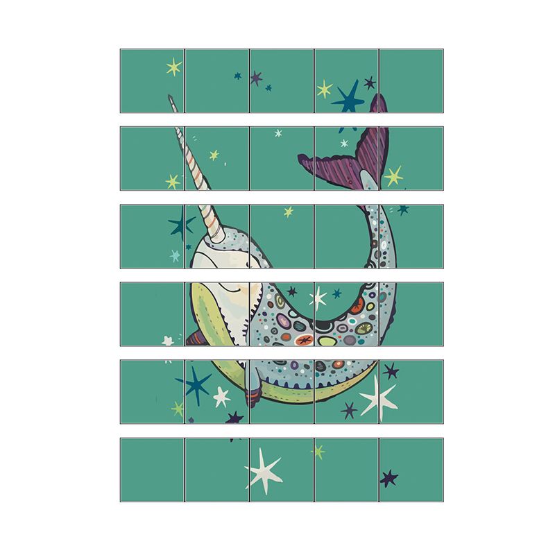 Green Narwhal Wallpaper Panels Self-Sticking Novelty Child Bedroom Wall Covering