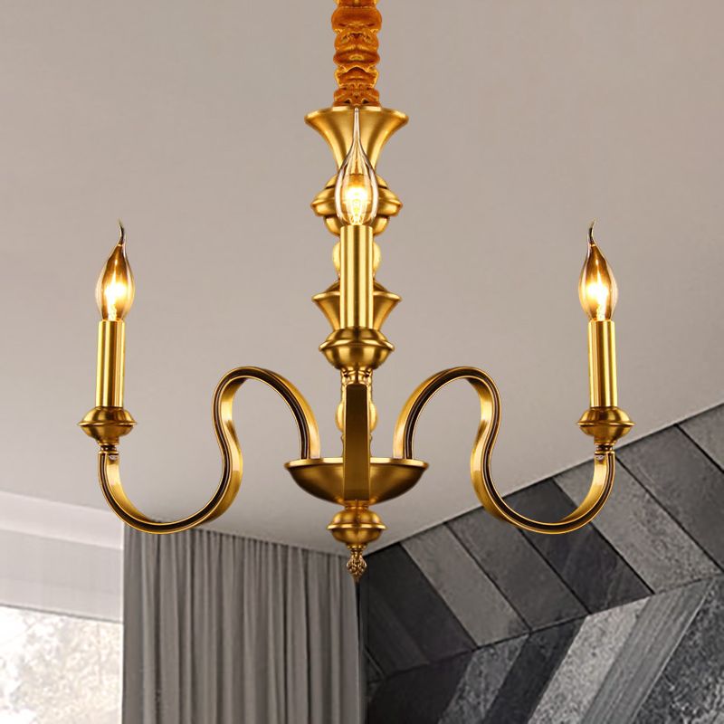 Gold Candle Shape plafond Pendant Light Colonial Metal 3/5/6 têtes LAMPE DE CHANDELER ROOM