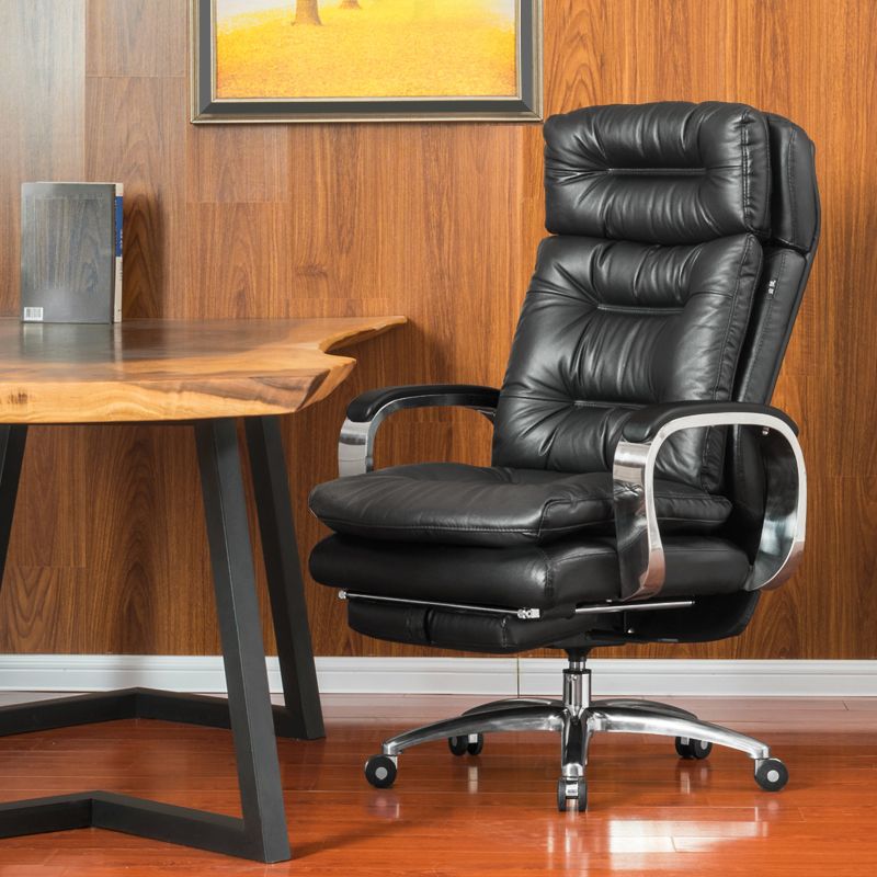 Fixed Arms Leather Desk Chair Modern Adjustable Seat Height Swivel Chair with Wheels