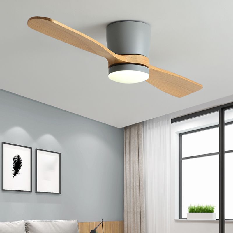 Nordic Style LED Ceiling Fan 2-Blade Fan Lighting with Wood for Restaurant