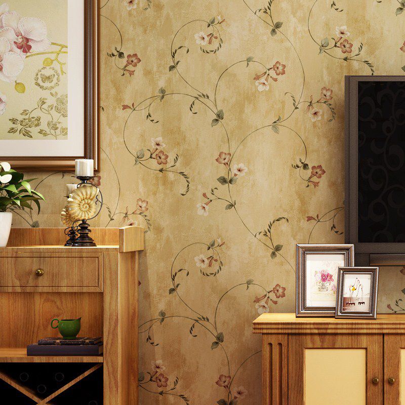 Taupe Tiny Flower and Branch Wallpaper Stain-Resistant Non-Pasted Wall Covering, 57.1 sq ft.