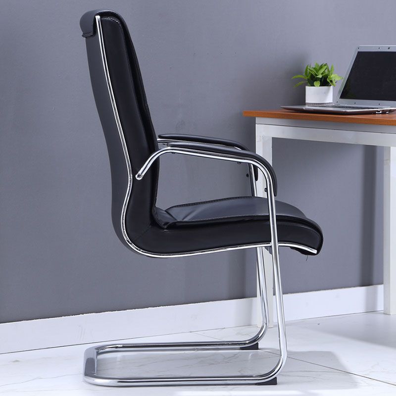 Modern Fixed Arms Conference Chair No Wheels Leather Management Office Chair