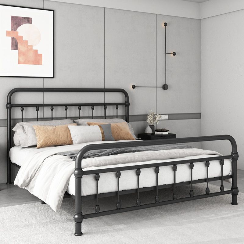 Contemporary Iron Base Standard Bed with Open-Frame Headboard