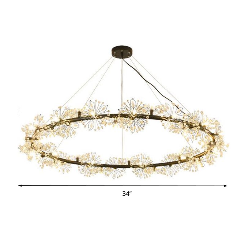 Circle Crystal Beaded Hanging Chandelier Minimalist Black 20.5"/26"/34" Wide LED Ceiling Lamp