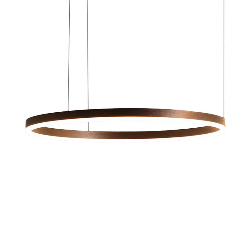 Coffee Circular Chandelier Lamp Modernist 1/3/4 Lights Metal Led Hanging Ceiling Light Fixture in White/Warm Light