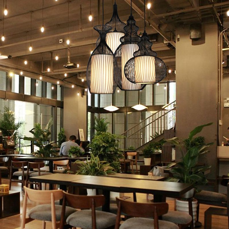 Cage Metal Cipcant Lighting Industrial 1 Head Restaurant Suspension Lampada in nero