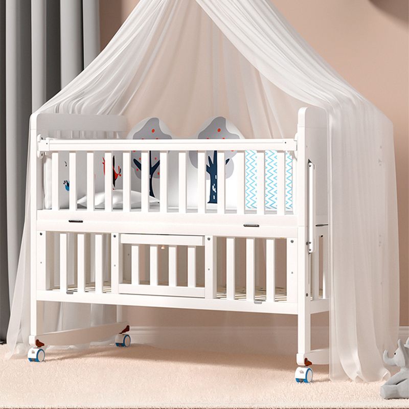 White Scandinavian Toddler Bed Solid Wood Toddler Bed with Guardrail