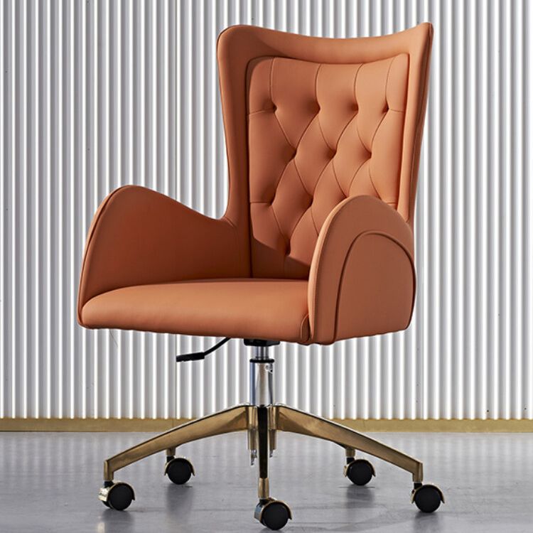 Contemporary Armless Leather Swivel Chair Wheels Tufted Adjustable Office Chair