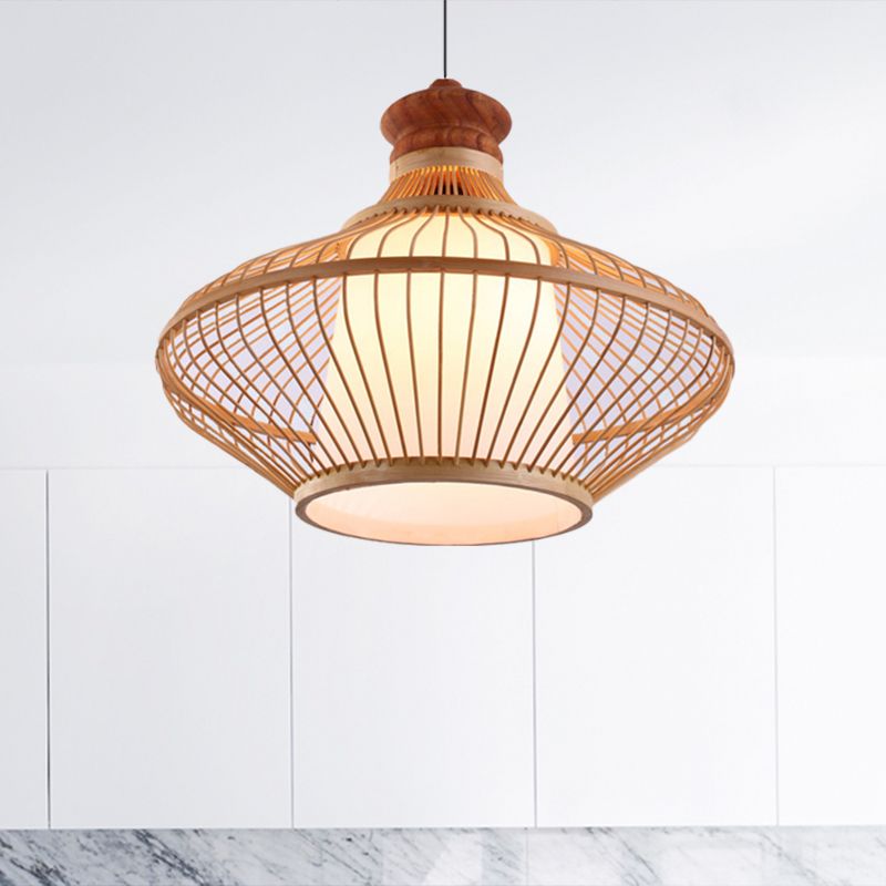 Bamboo Shade en larme en larmes LAMPE PROSIBLE 1 LUMIÈRE PENDANT BEIGE LUMINE POUR FOYER