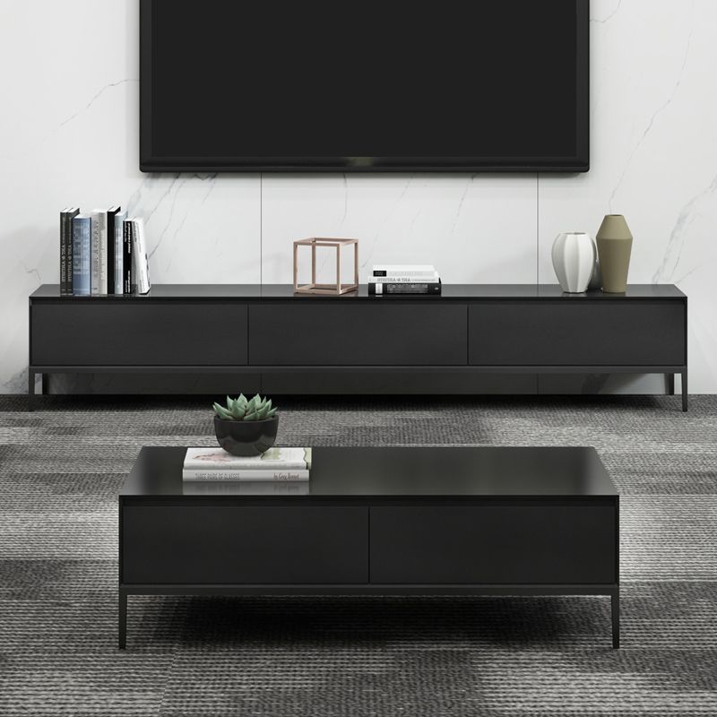 Contemporary Style TV Stand Stone and Engineered Wood TV Cabinet