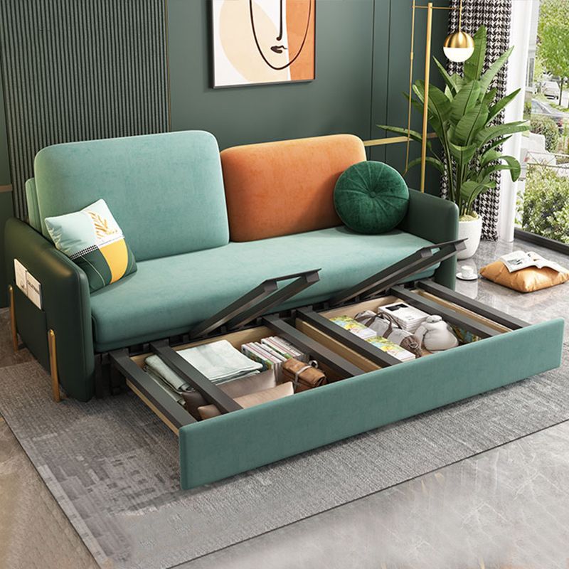 Contemporary Square Arm Convertible Slipcovered Bed Sofa Couch