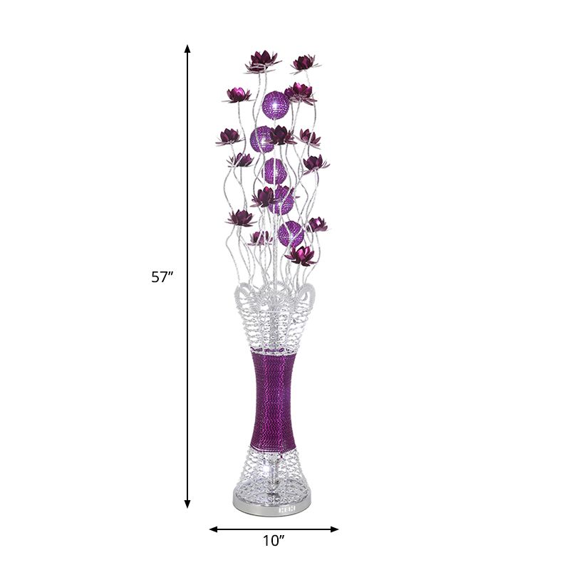 LED Slim Column Bloom Floor Lamp Art Decor Purple Aluminum Standing Lighting in Warm/White Light